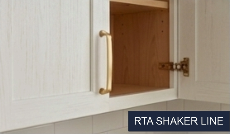 White shaker RTA cabinet door on natural oak base - Ready-to-Assemble kitchen cabinets